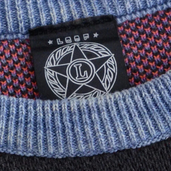 90S Loop Knitwear Black And Purple Aztec Camel Birds Crew Neck Sweater Medium - Picture 10 of 11